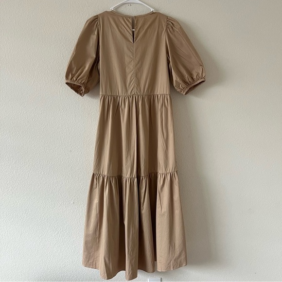 BLOGGERS FAVE Zara Asymmetric Puff Sleeves Tiered Poplin Midi Dress SZ Small - Picture 5 of 16